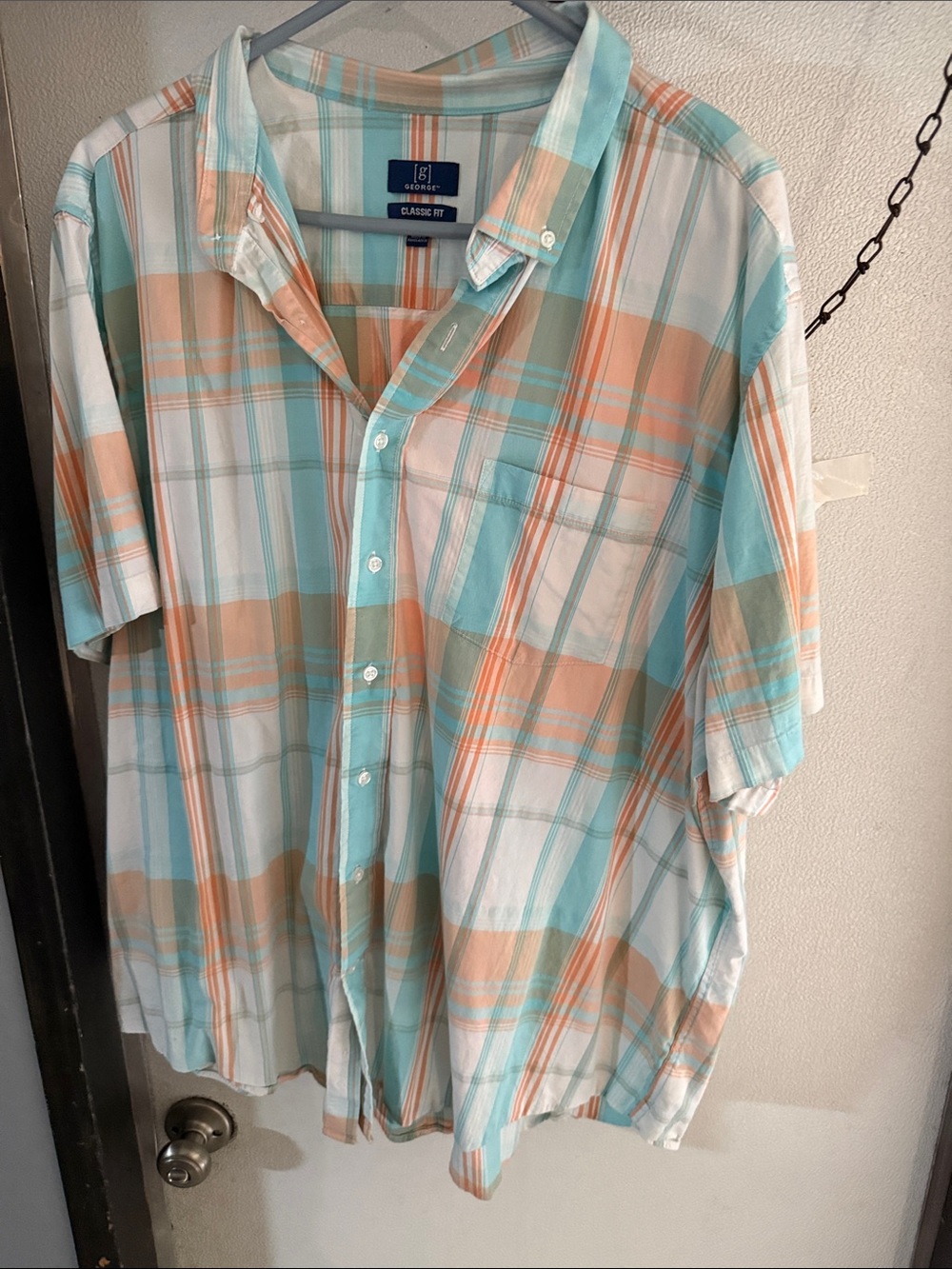 George Plaid Short-Sleeve Button-Down Shirt - Aqua & Peach